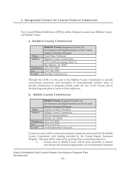 State of Alabama FINAL Coastal Impact Assistance Program (CIAP ...