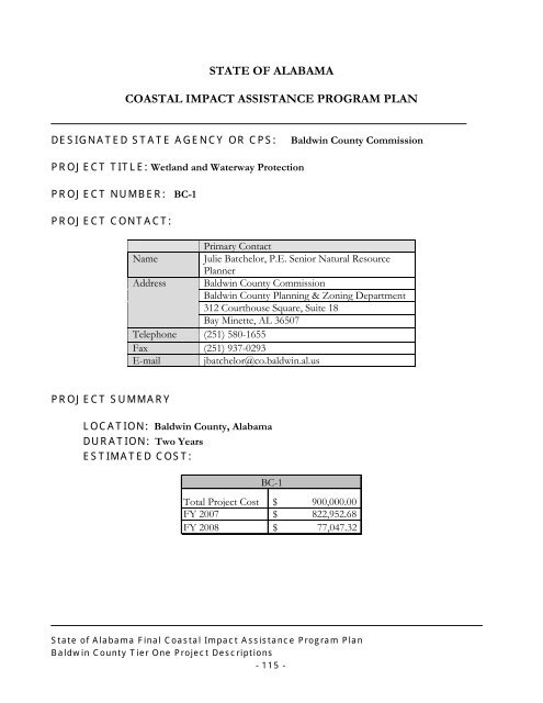 State of Alabama FINAL Coastal Impact Assistance Program (CIAP ...