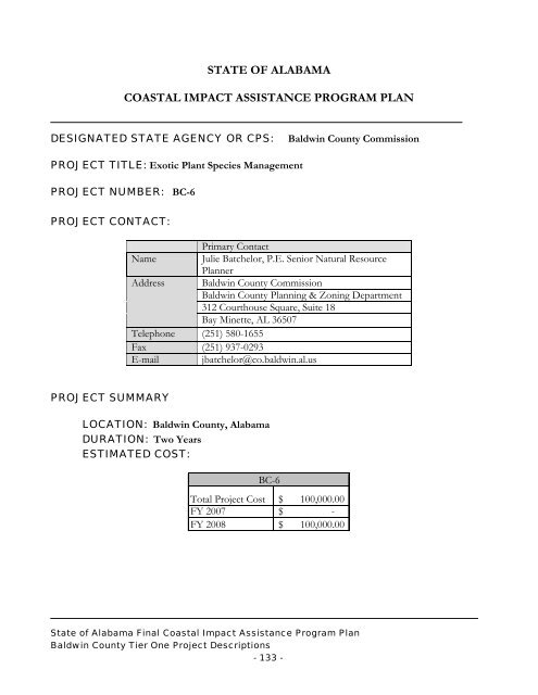 State of Alabama FINAL Coastal Impact Assistance Program (CIAP ...