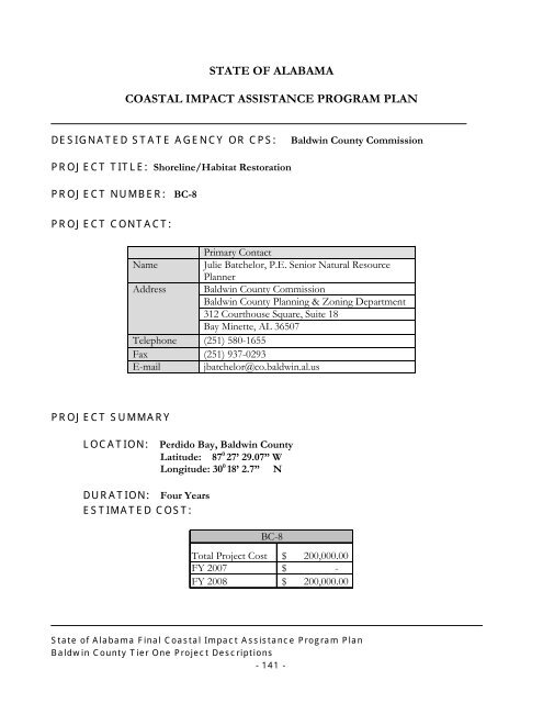 State of Alabama FINAL Coastal Impact Assistance Program (CIAP ...