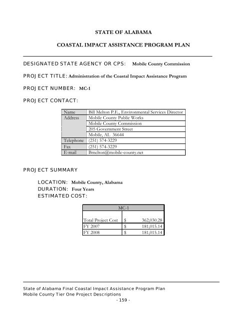 State of Alabama FINAL Coastal Impact Assistance Program (CIAP ...