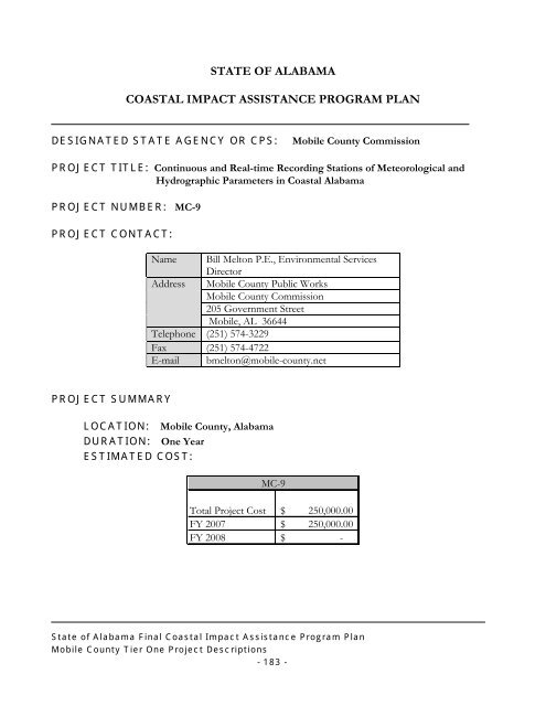 State of Alabama FINAL Coastal Impact Assistance Program (CIAP ...