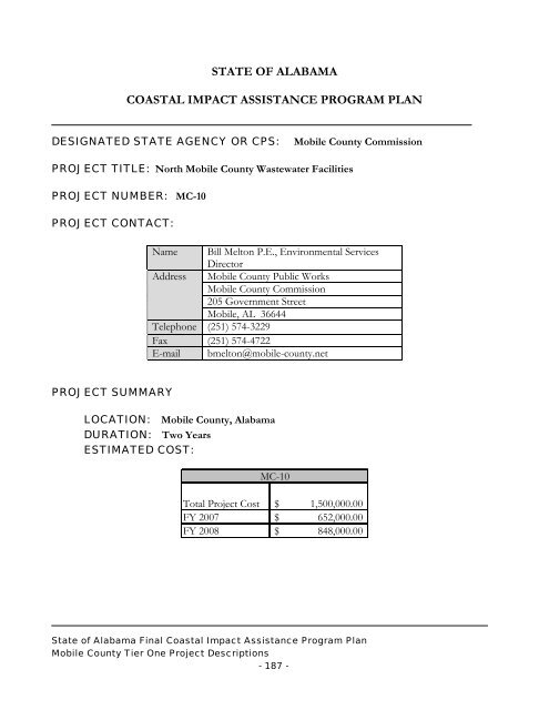 State of Alabama FINAL Coastal Impact Assistance Program (CIAP ...