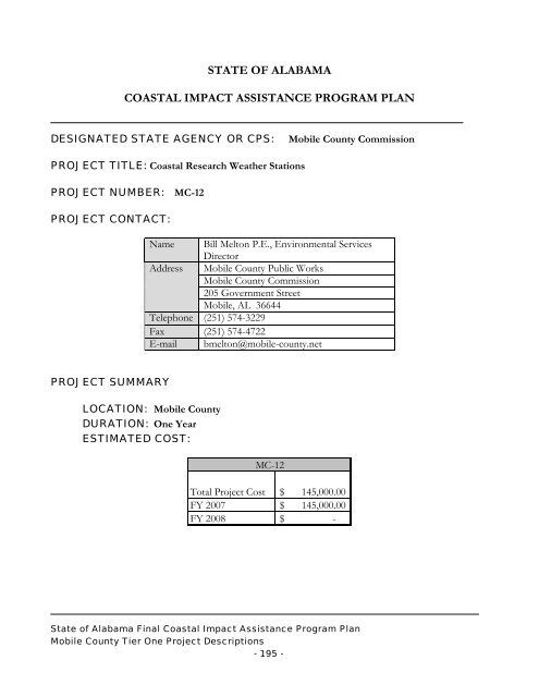 State of Alabama FINAL Coastal Impact Assistance Program (CIAP ...