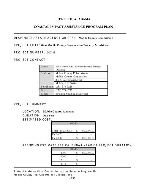 State of Alabama FINAL Coastal Impact Assistance Program (CIAP ...