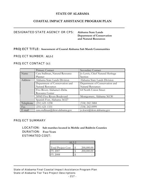 State of Alabama FINAL Coastal Impact Assistance Program (CIAP ...