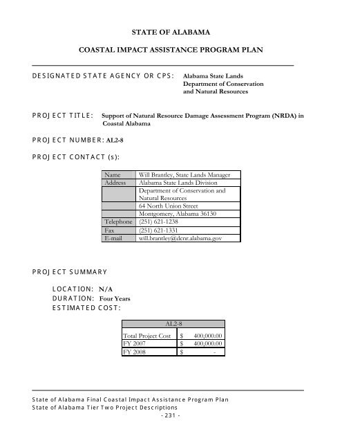 State of Alabama FINAL Coastal Impact Assistance Program (CIAP ...