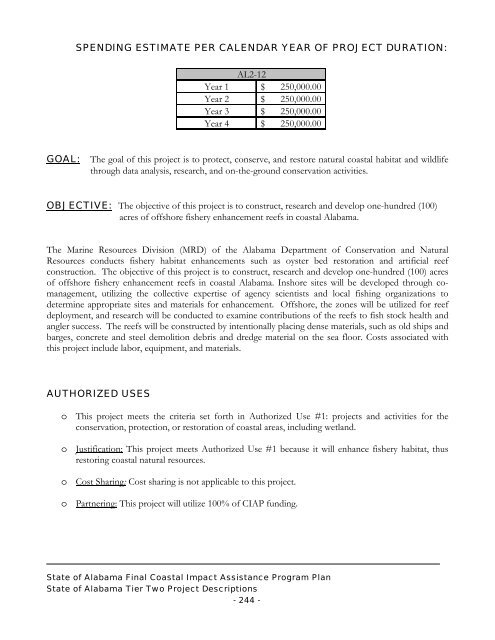 State of Alabama FINAL Coastal Impact Assistance Program (CIAP ...