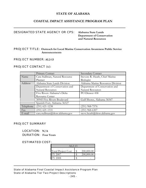 State of Alabama FINAL Coastal Impact Assistance Program (CIAP ...