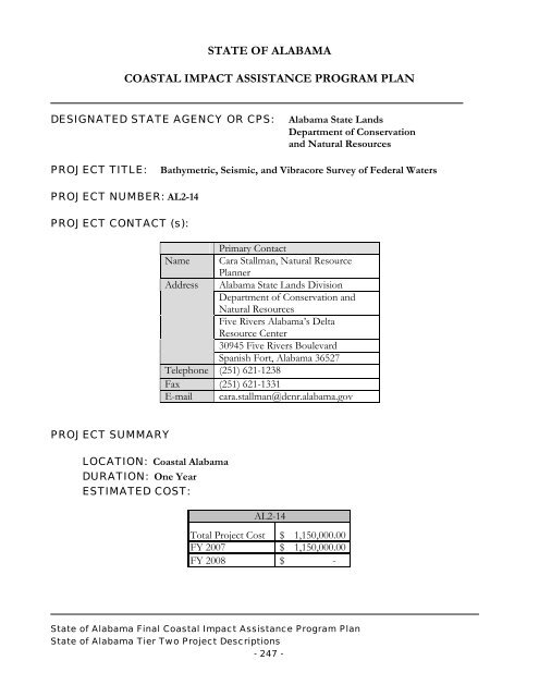 State of Alabama FINAL Coastal Impact Assistance Program (CIAP ...