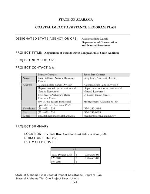 State of Alabama FINAL Coastal Impact Assistance Program (CIAP ...