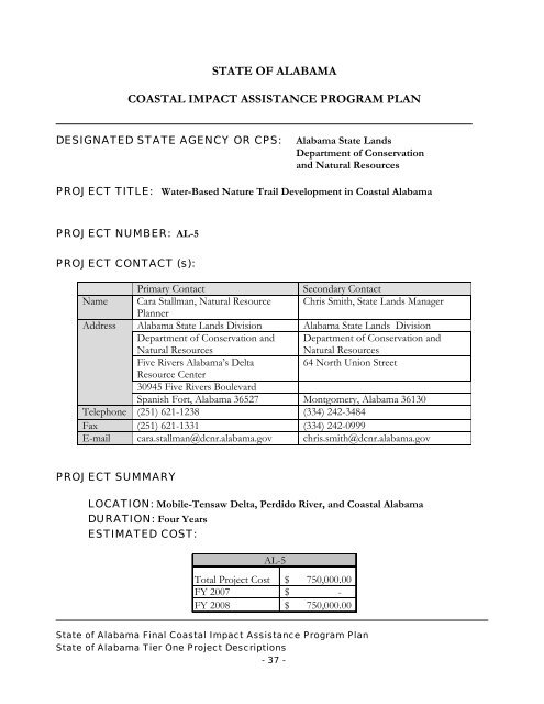 State of Alabama FINAL Coastal Impact Assistance Program (CIAP ...