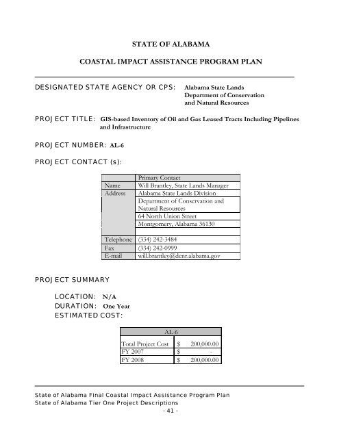 State of Alabama FINAL Coastal Impact Assistance Program (CIAP ...