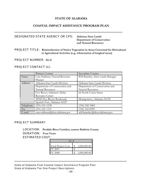 State of Alabama FINAL Coastal Impact Assistance Program (CIAP ...