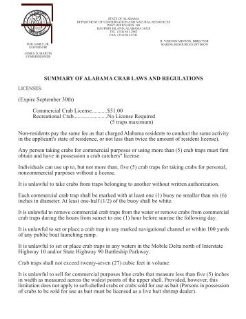 changes in alabama blue crab regulation - Alabama Department of ...