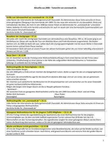 Aktuelles aus 2008 Textarchiv von ovenstaedt.de 31.12 - in OvenstÃ¤dt