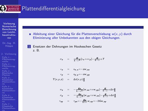 Vorlesung Numerische Berechnung von Leichtbaustrukturen - 2 ...