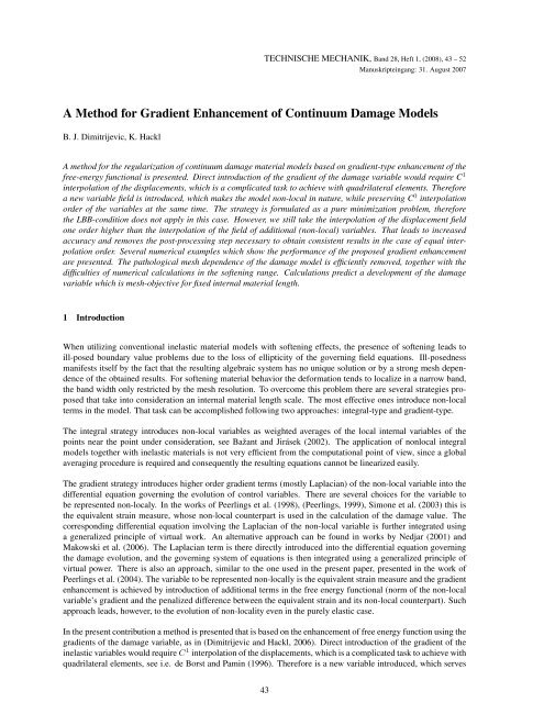 A Method for Gradient Enhancement of Continuum Damage Models