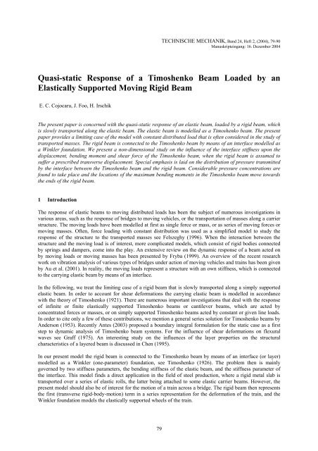 Quasi-static Response of a Timoshenko Beam Loaded by an ...