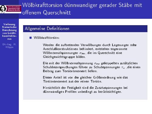 Vorlesung Numerische Berechnung von Leichtbaustrukturen - 10 ...