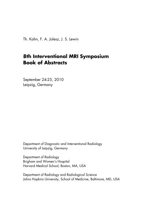 8th Interventional MRI Symposium Book of Abstracts - Otto-von ...