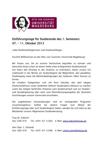 Einführungstage - Otto-von-Guericke-Universität Magdeburg