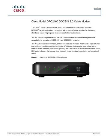 Cisco Model DPQ2160 DOCSIS 2.0 Cable Modem Data Sheet