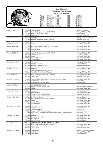 Calendar of events - St Mary's Church, Rickinghall Inferior, Suffolk