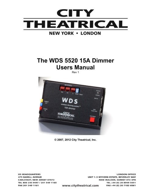 The WDS 5520 15A Dimmer Users Manual - City Theatrical