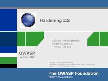 The OWASP Foundation OWASP Hardening IIS