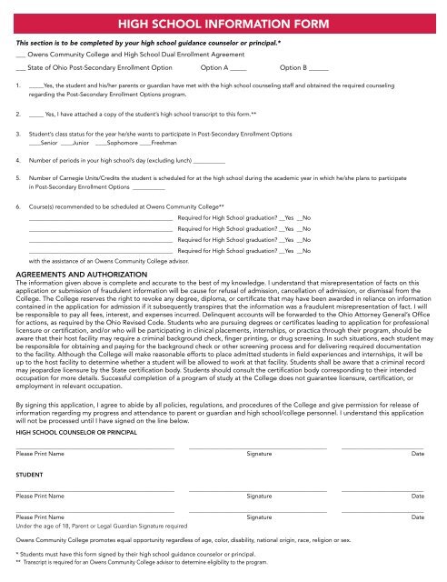 PSO application - Owens Community College