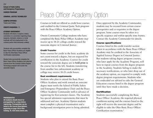 Peace Officer Academy Option - Owens Community College