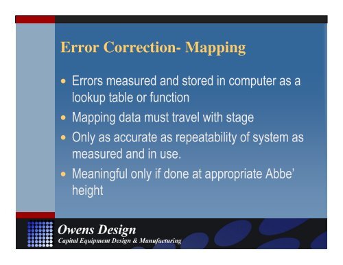 Stage Metrology Concepts: Application Specific ... - Owens Design