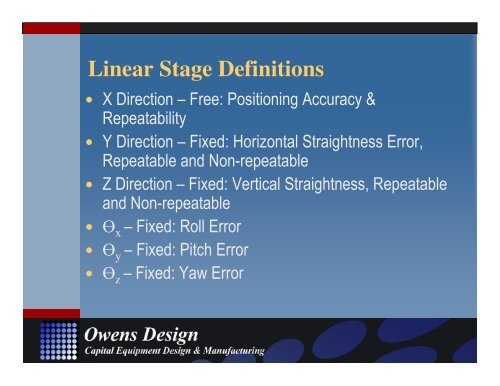 Stage Metrology Concepts: Application Specific ... - Owens Design