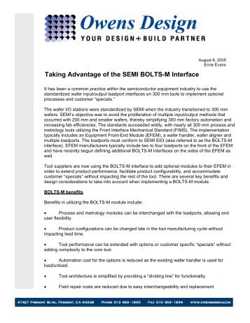 Taking Advantage of the SEMI BOLTS-M Interface - Owens Design