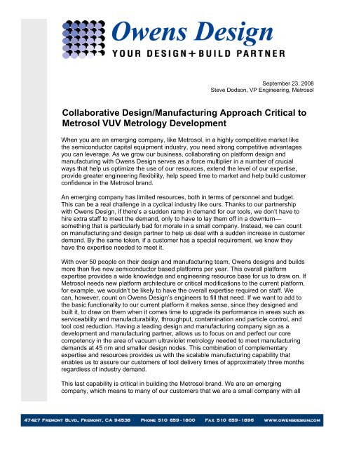 Collaborative Design/Manufacturing Approach ... - Owens Design