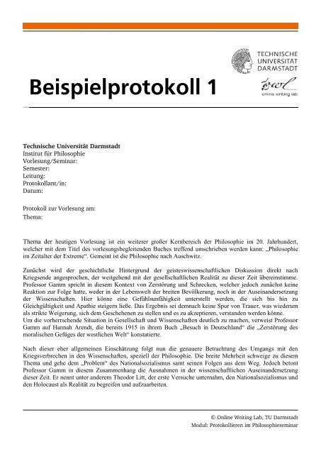 Beispielprotokoll 1 - SchreibCenter – Technische Universität ...