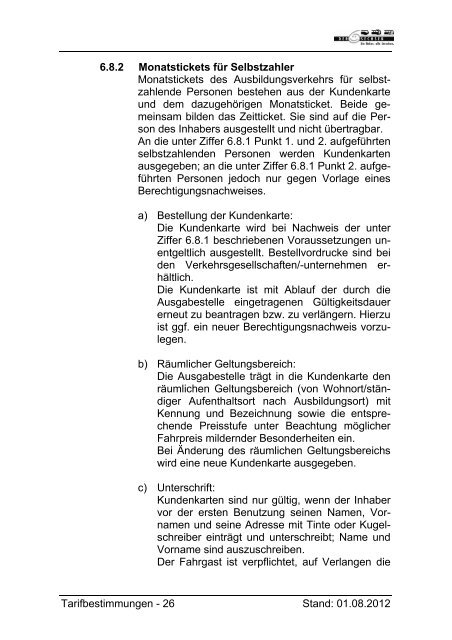 Tarifbestimmungen Â»Der Sechser - MoBiel GmbH