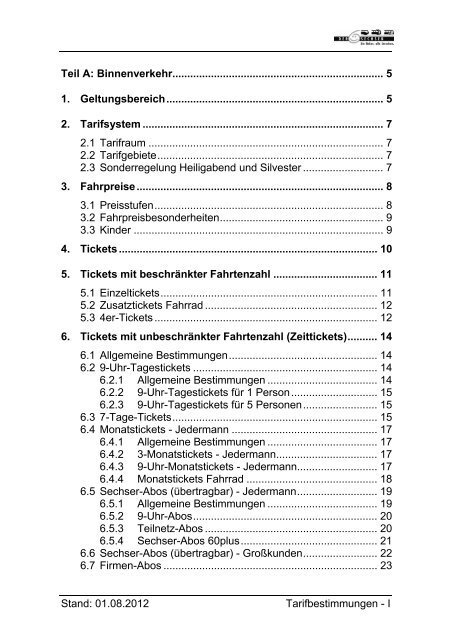 Tarifbestimmungen Â»Der Sechser - MoBiel GmbH