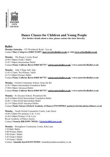 Dance Classes for Children and Young People - Oxford City Council