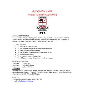 Parent Teacher Association Introduction Page - Oxford Area School