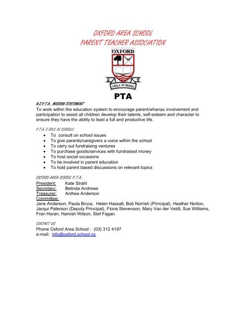 Parent Teacher Association Introduction Page Oxford Area School