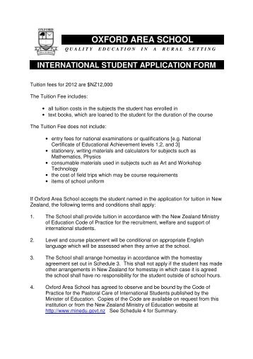 International Student Application Form - Oxford Area School