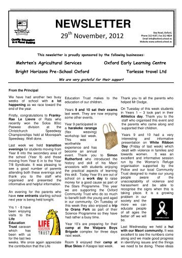 NEWSLETTER - Oxford Area School