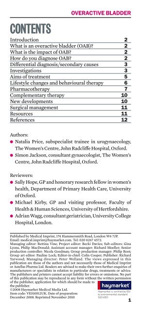 Overactive bladder - Oxford Gynaecology