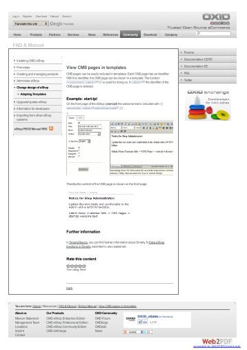 OXID eSales | View CMS pages in templates | eShop Manual | FAQ ...