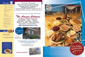 Innterstate Lunch, Dinner and Banquet Menu - Ox Yoke Inn