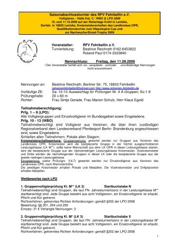 Saisonabschlussturnier des RFV Fehrbellin e.V. Veranstalter: RFV ...