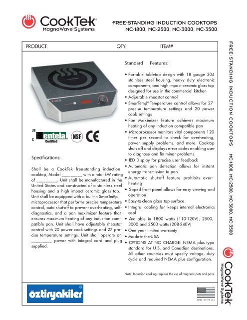 Freea Standing Induction Cooktops Mca 1800 Mca 2500 Mca 3000