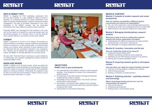 Who is ReMaT foR? foRMaT When and WheRe objecTives Module ...